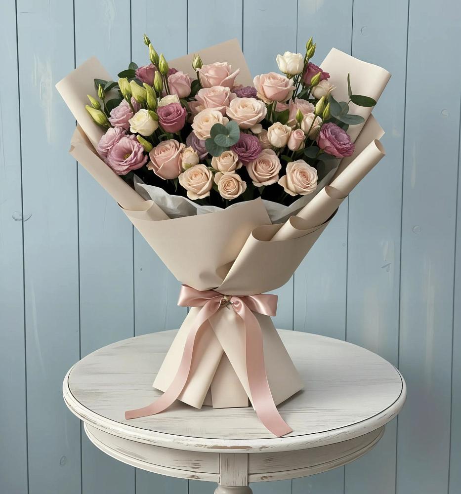 Букет цветов из: Розы и Лизиантусы в Головинка Сочи