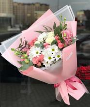 Букет цветов из:  Розы, Лизиантусы и Хризантемы в Головинка Сочи
