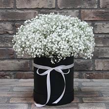 Цветочная композиция из Гипсофила в шляпной коробке в Головинка Сочи